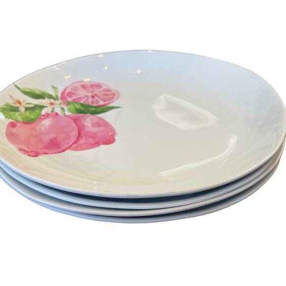 Soho Loft Pink Lemons Melamine Dinner Plates 11in Summer Fruit Set of 4 NEW - Picture 3 of 5